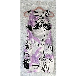 Elie Tahari Womens Floral Print Sheath Pencil Dress W/ Pockets White Purple Sz 8